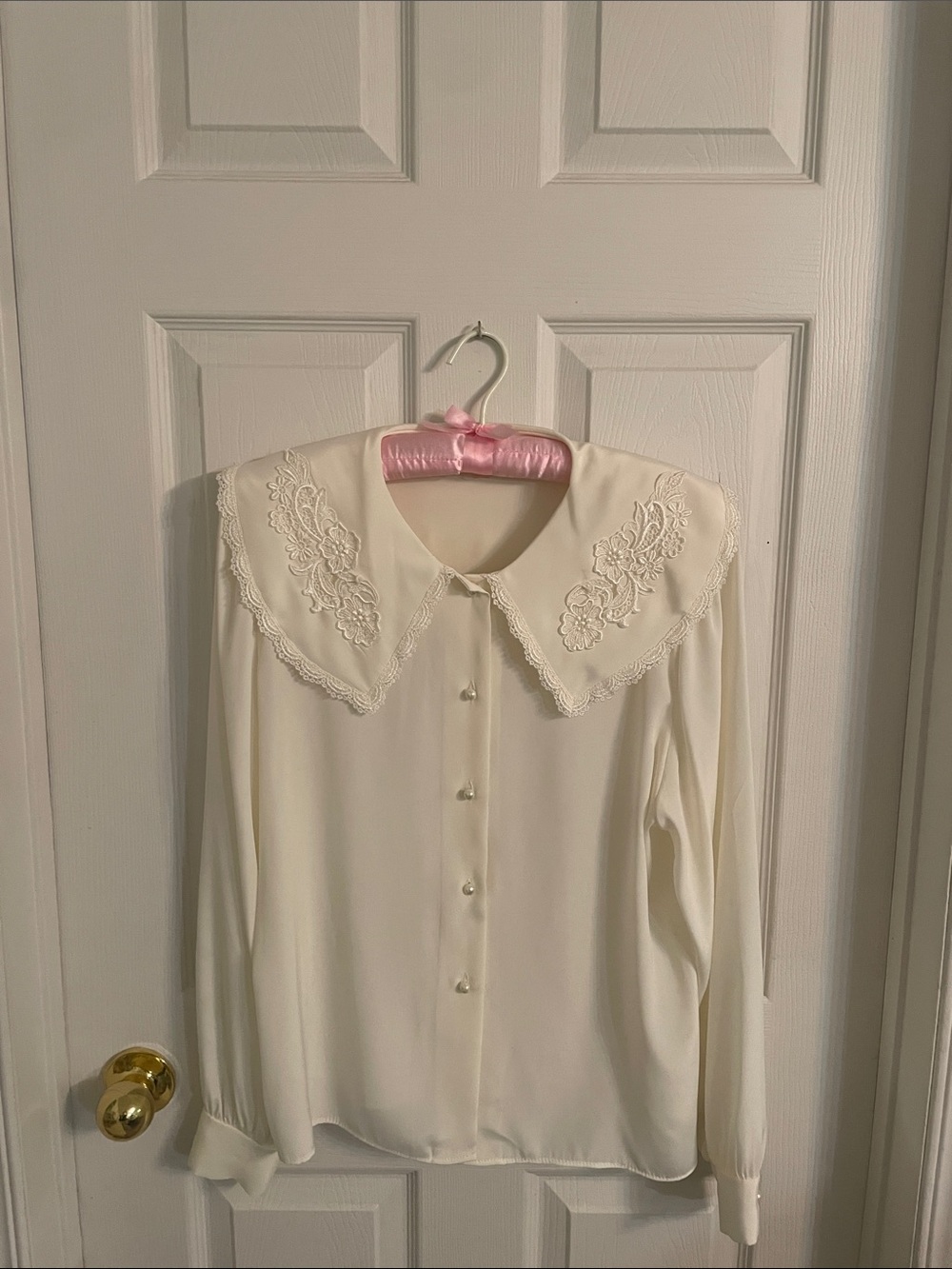 🫖✨Vintage Cream Lace Collar Blouse Size M - Picture 12 of 13